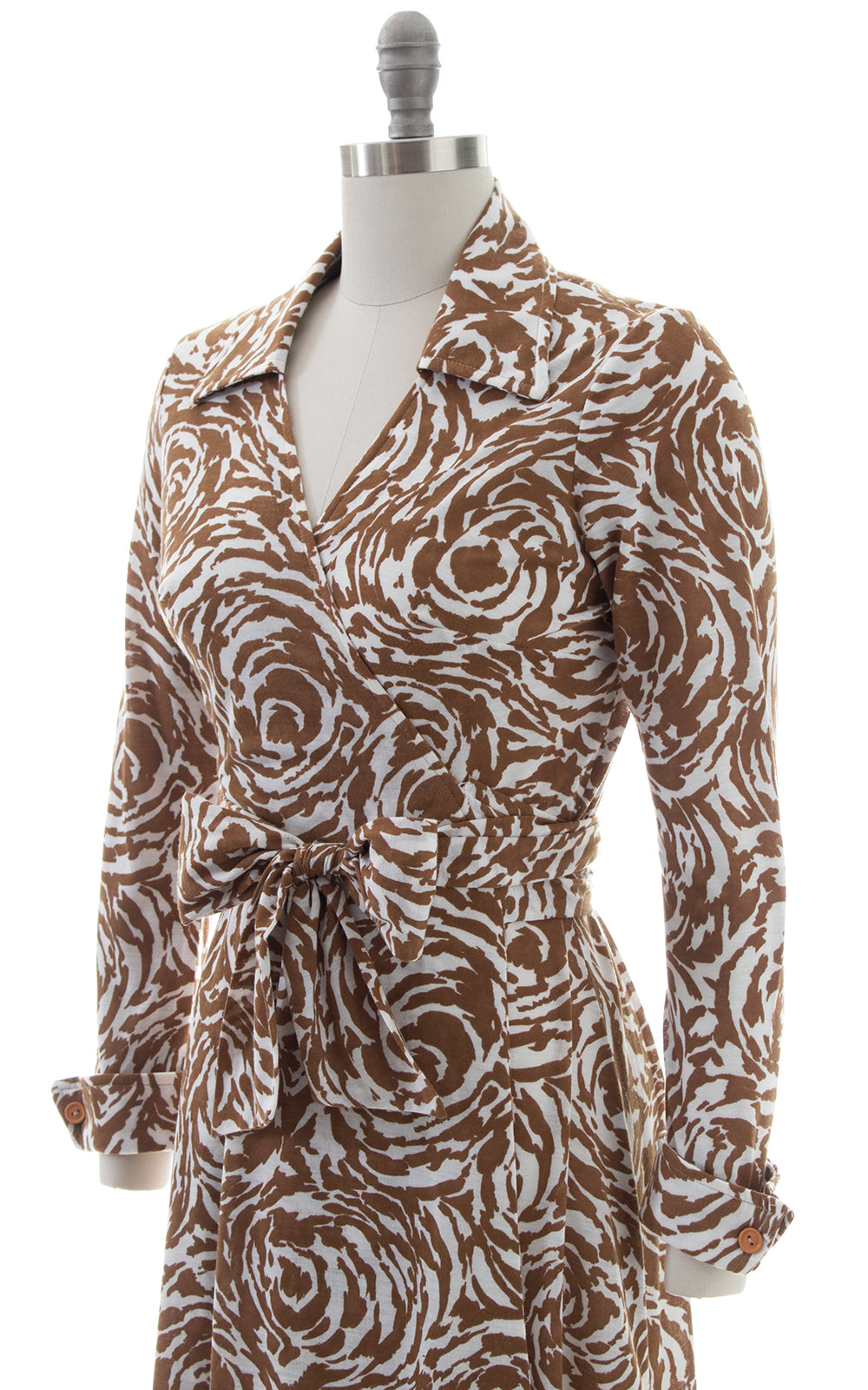 1970s Printed Jersey Knit Wrap Dress