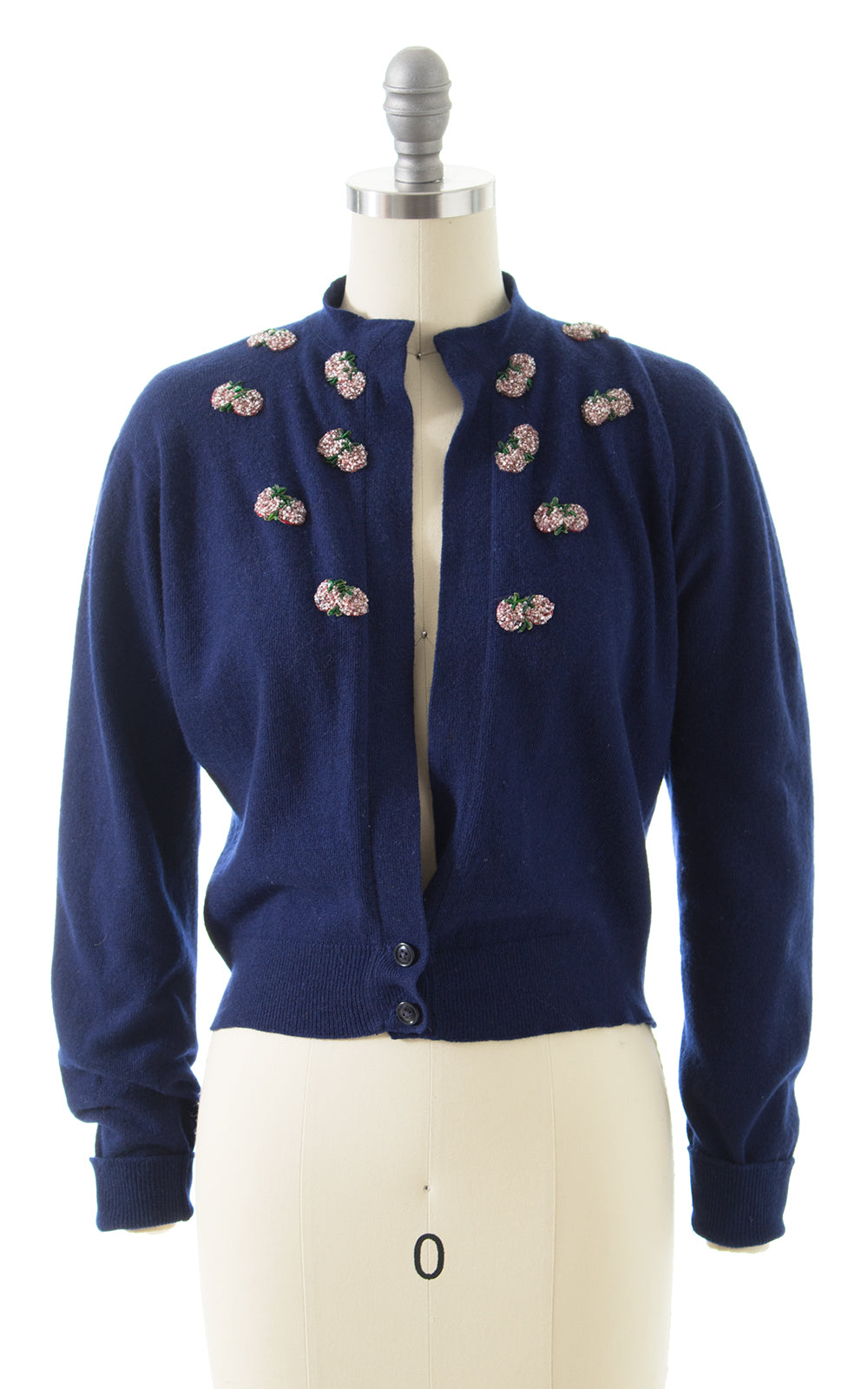 1950s Strawberry Beaded Knit Cashmere Cardigan