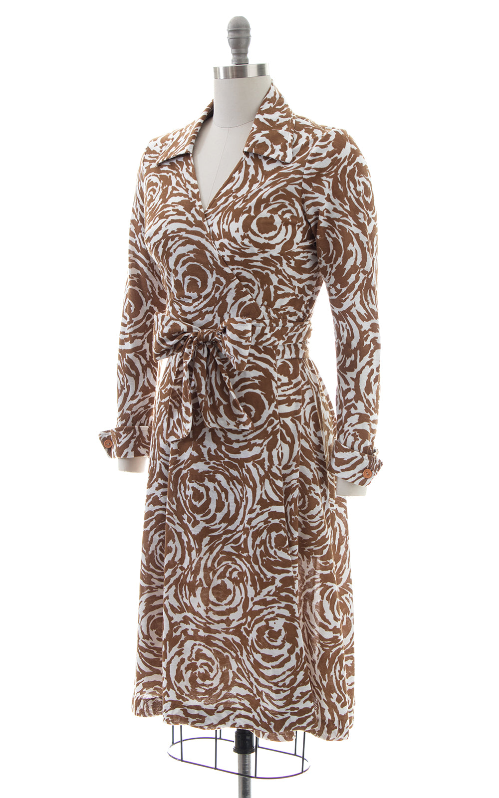 1970s Printed Jersey Knit Wrap Dress