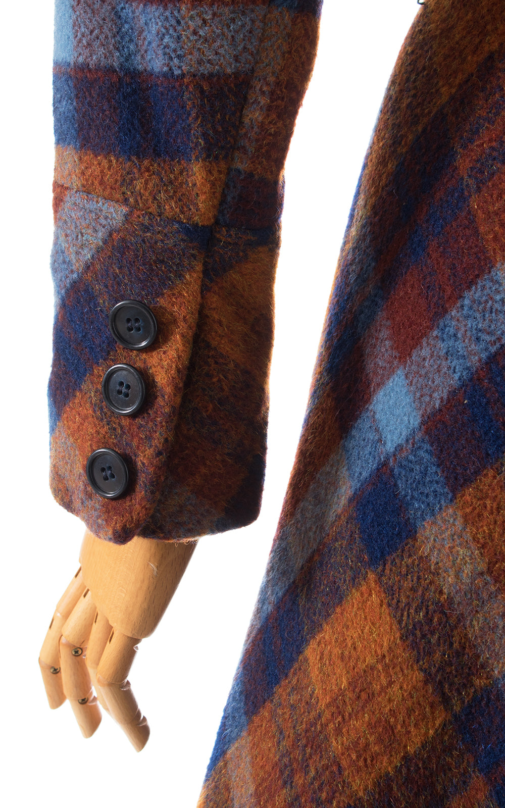 1970s Hooded Plaid Wool Wrap Coat