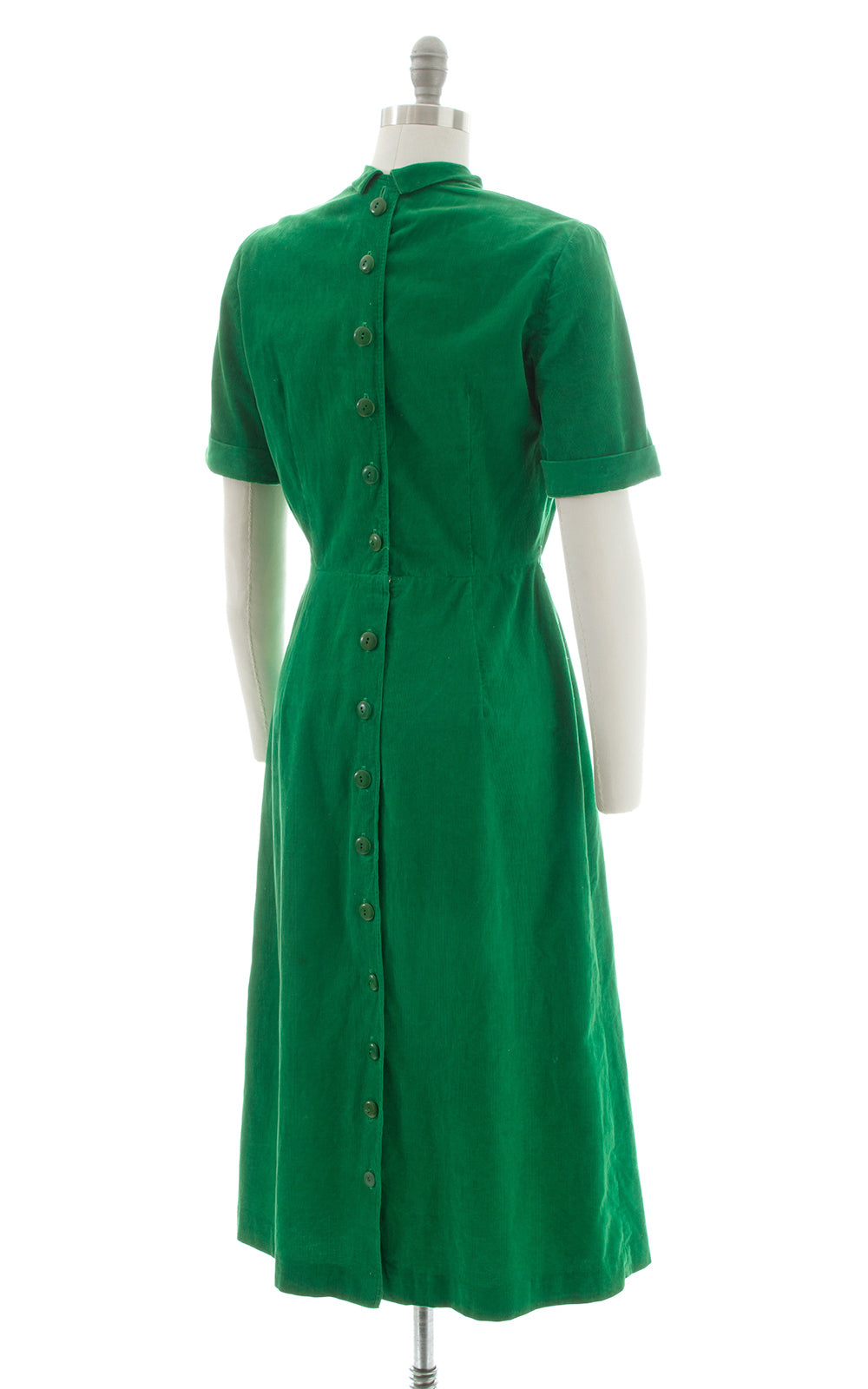 1940s Kelly Green Corduroy Button Back Dress