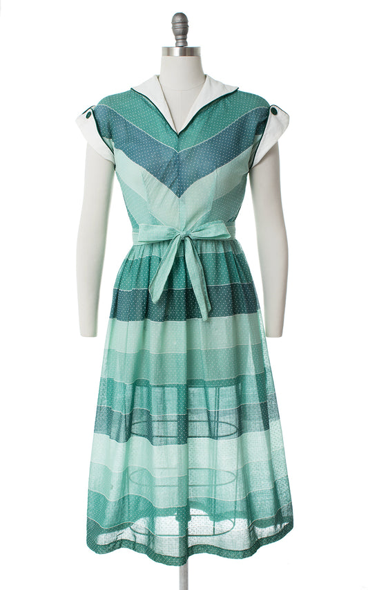 1950s Polka Dot Striped Sheer Dress