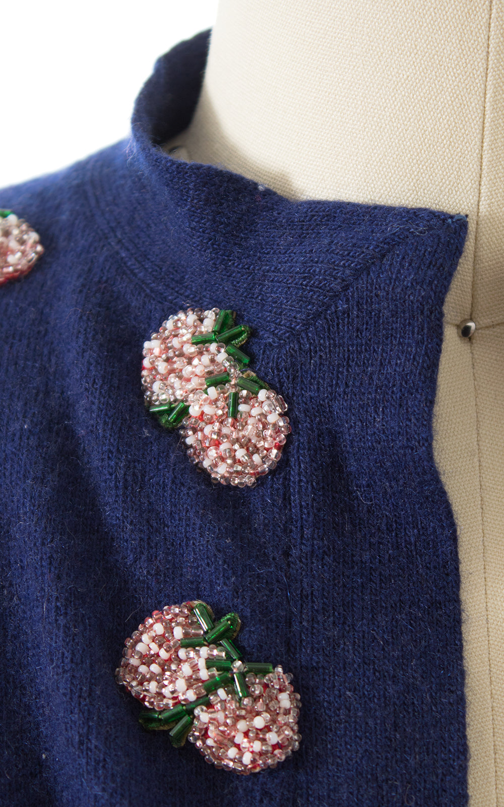1950s Strawberry Beaded Knit Cashmere Cardigan