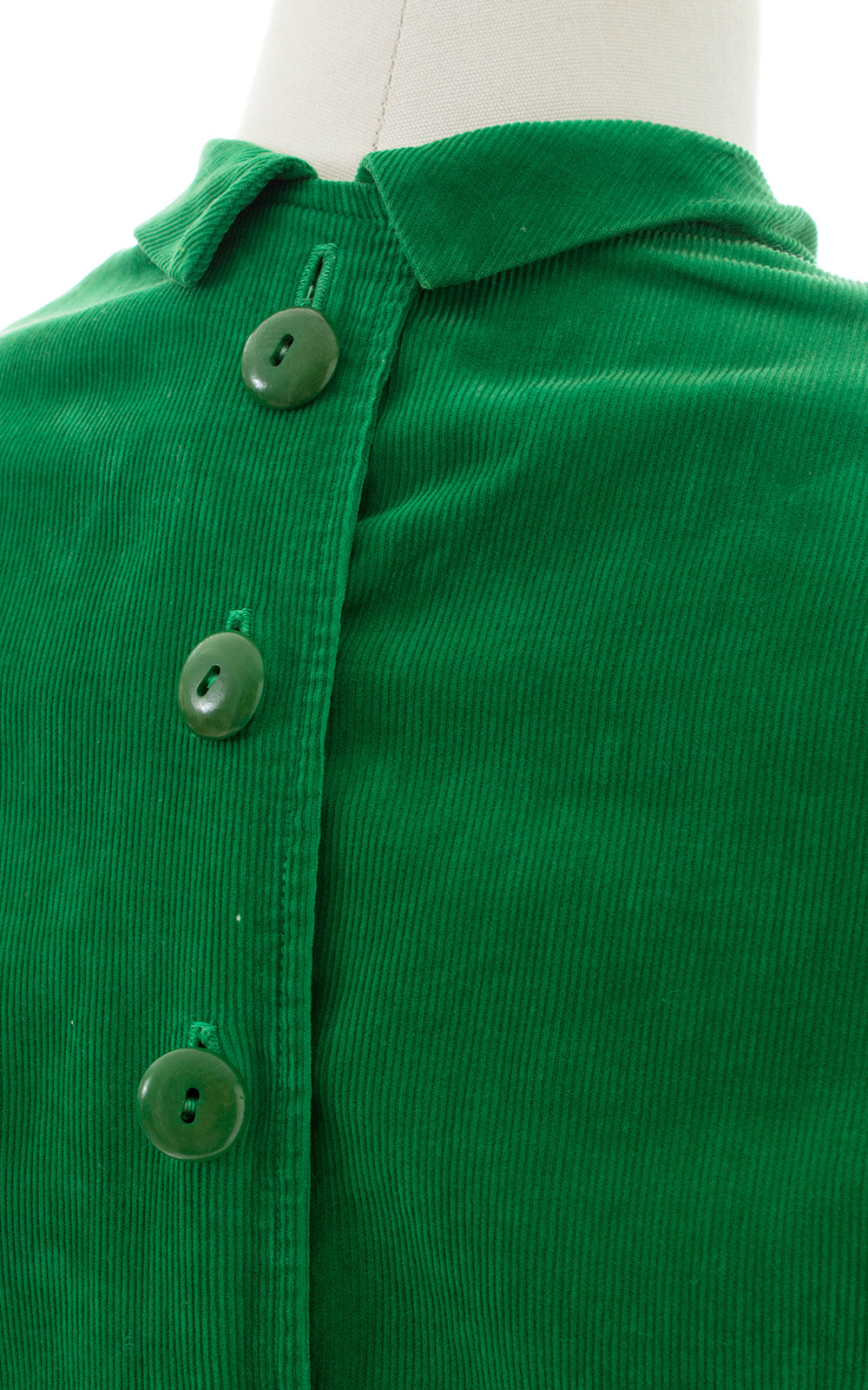 1940s Kelly Green Corduroy Button Back Dress