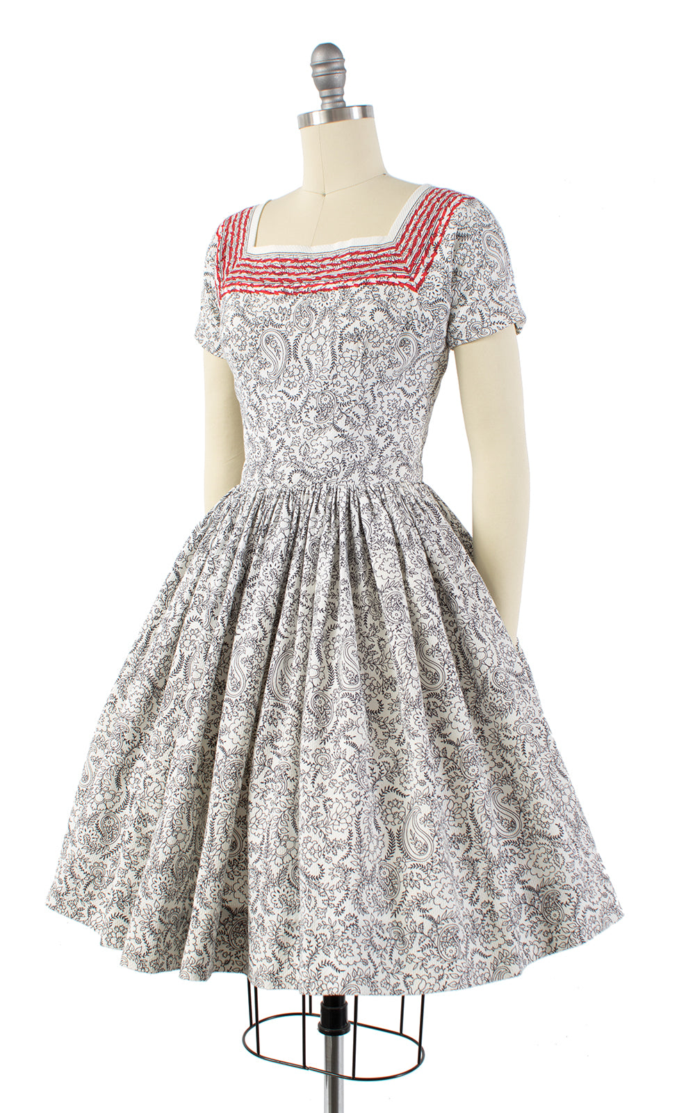 1950s Anne Fogarty Striped Paisley Cotton Dress