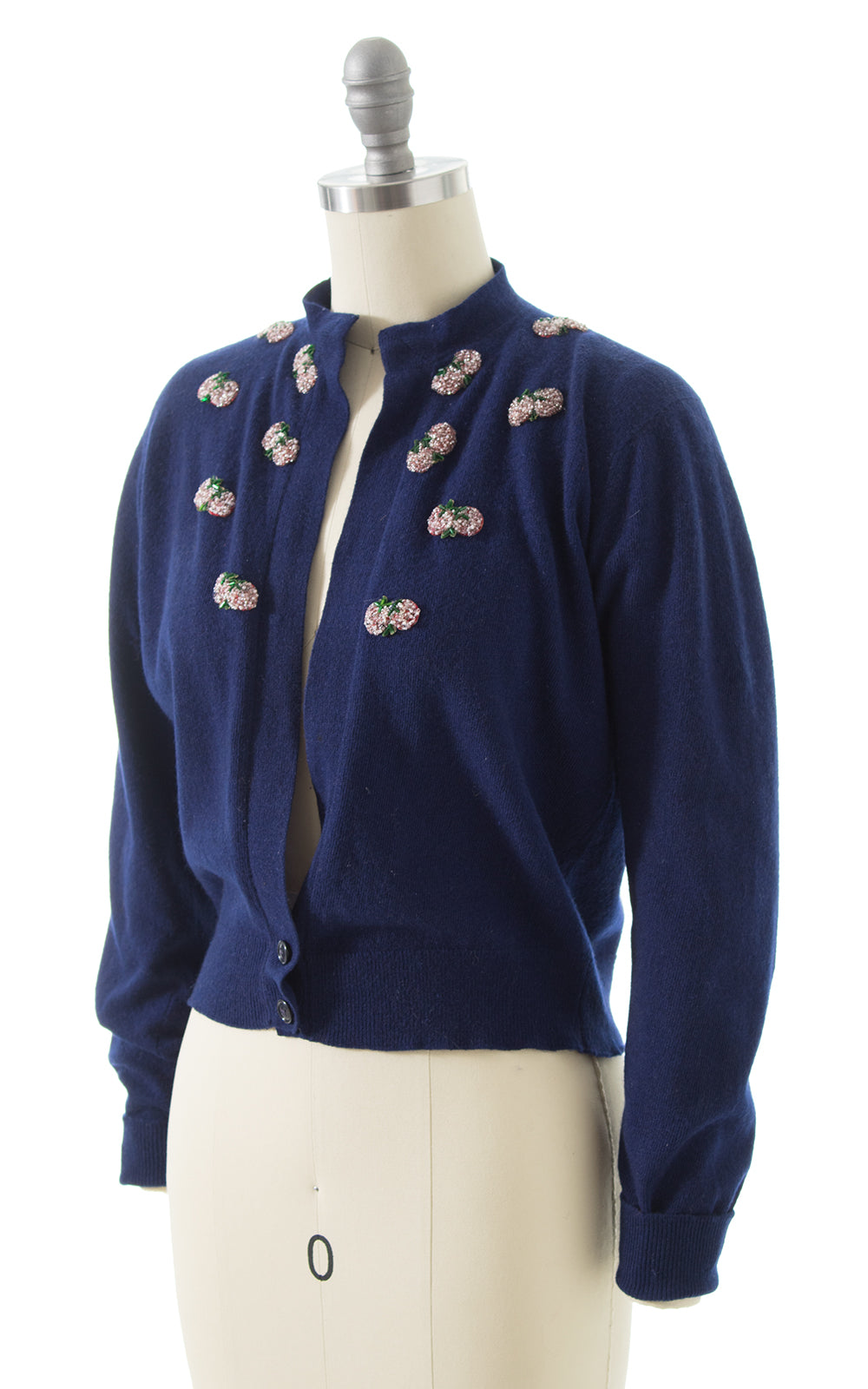 1950s Strawberry Beaded Knit Cashmere Cardigan