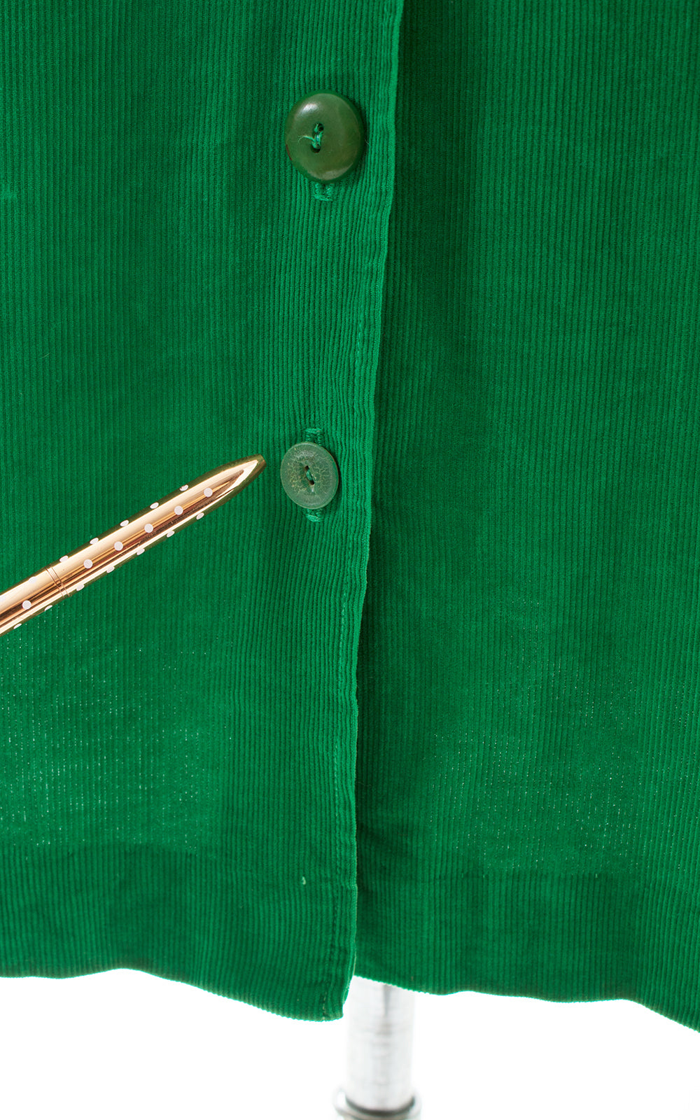 1940s Kelly Green Corduroy Button Back Dress