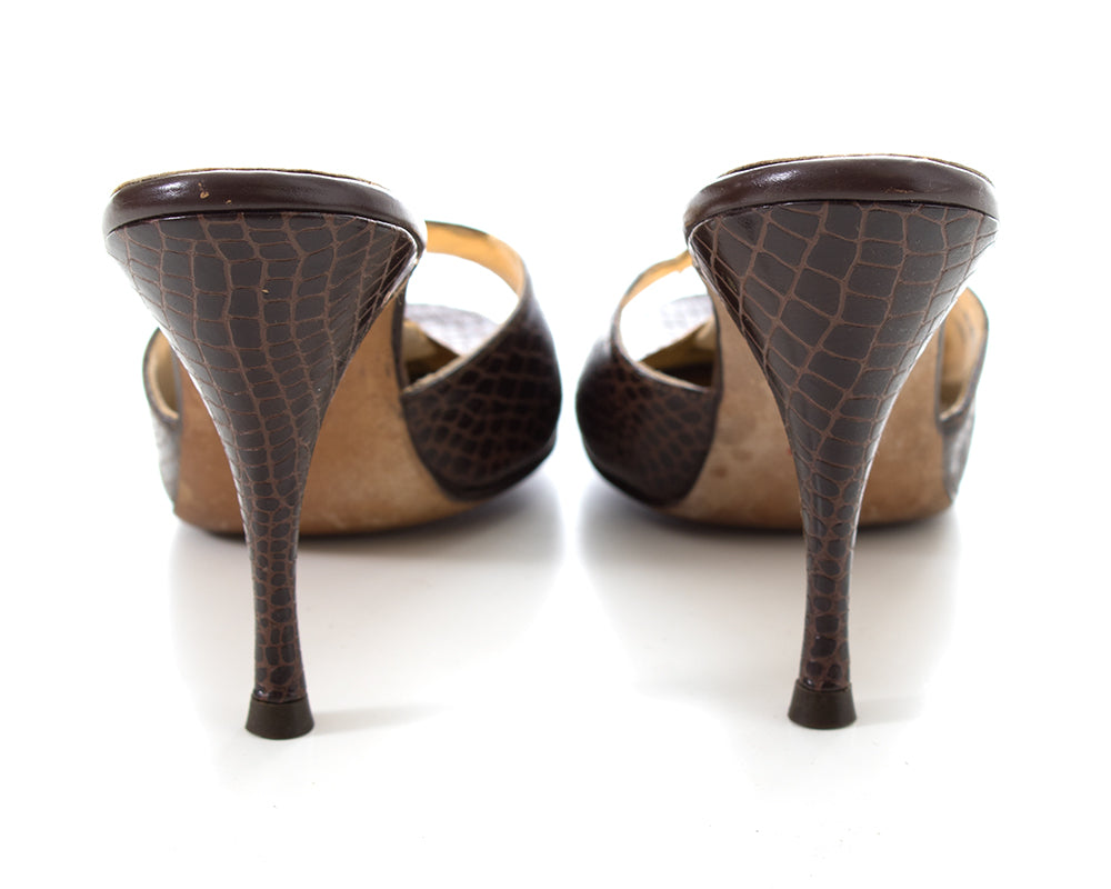 1950s Brown Reptile Textured Springolator Stilettos