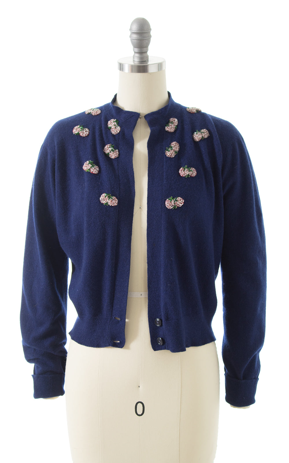 1950s Strawberry Beaded Knit Cashmere Cardigan