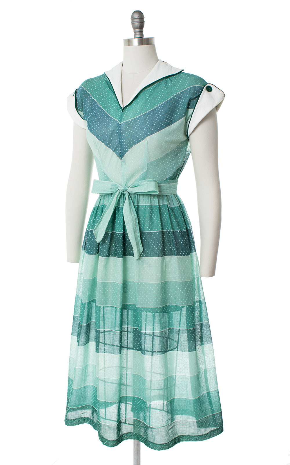 1950s Polka Dot Striped Sheer Dress