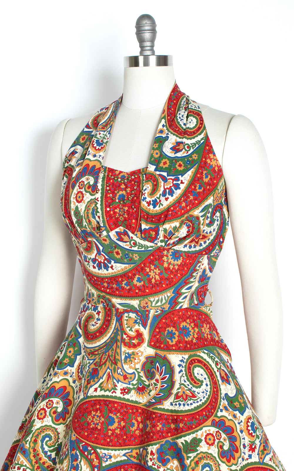 1950s Rhinestone Studded Paisley Halter Sundress