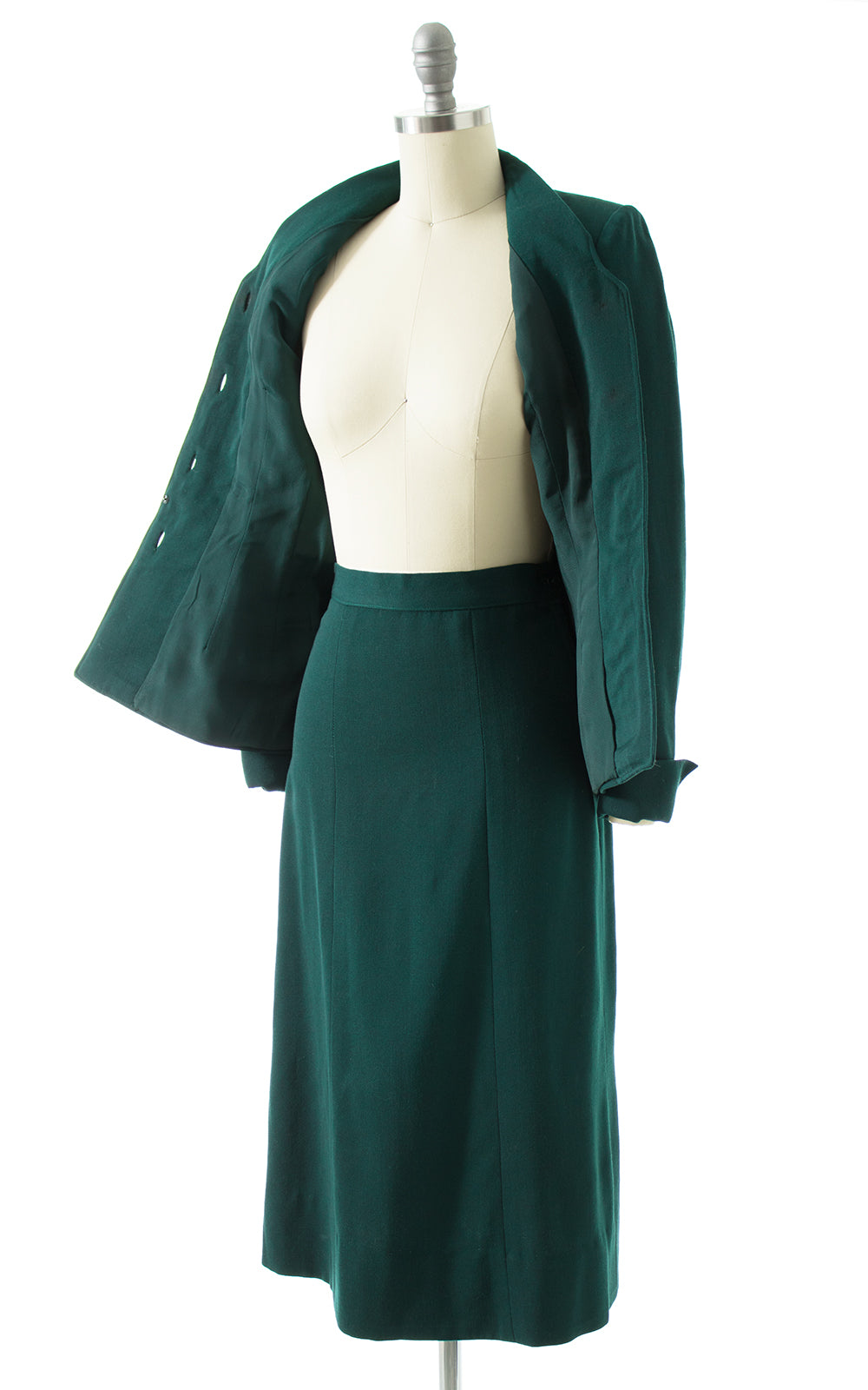 1940s Forest Green Wool Skirt Suit