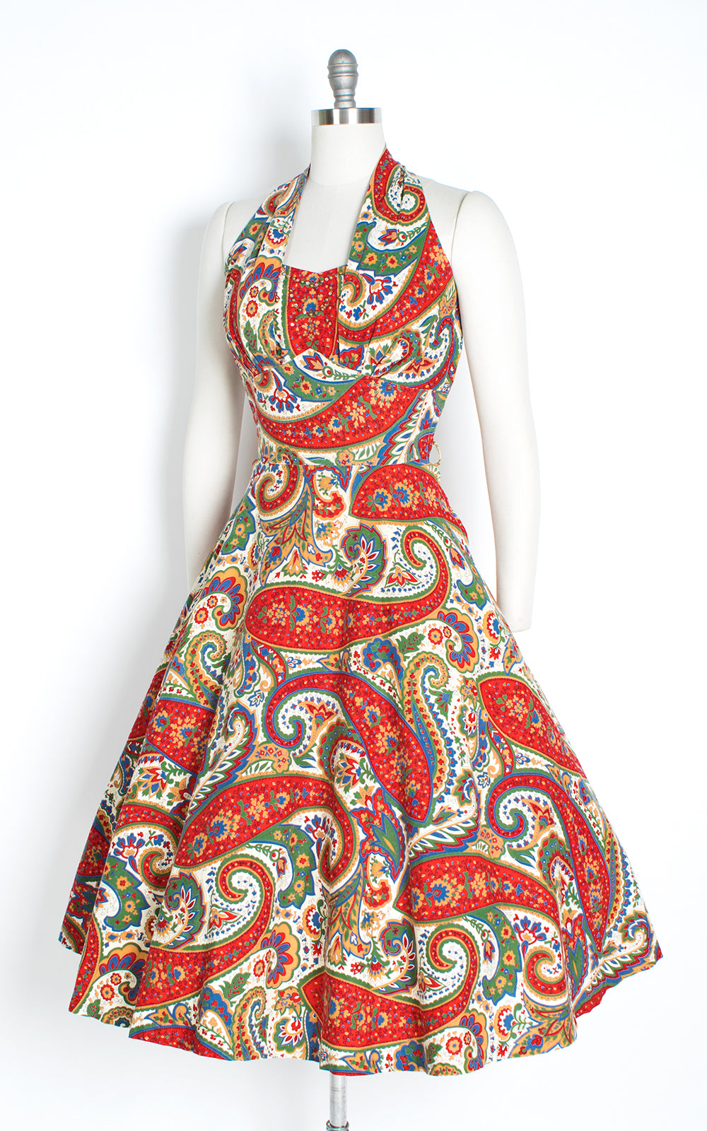 1950s Rhinestone Studded Paisley Halter Sundress