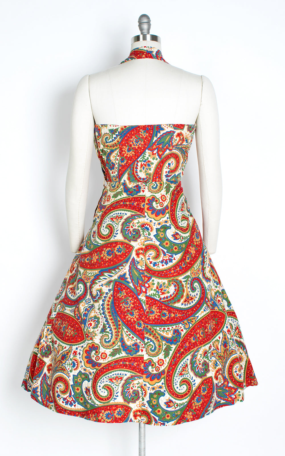 1950s Rhinestone Studded Paisley Halter Sundress