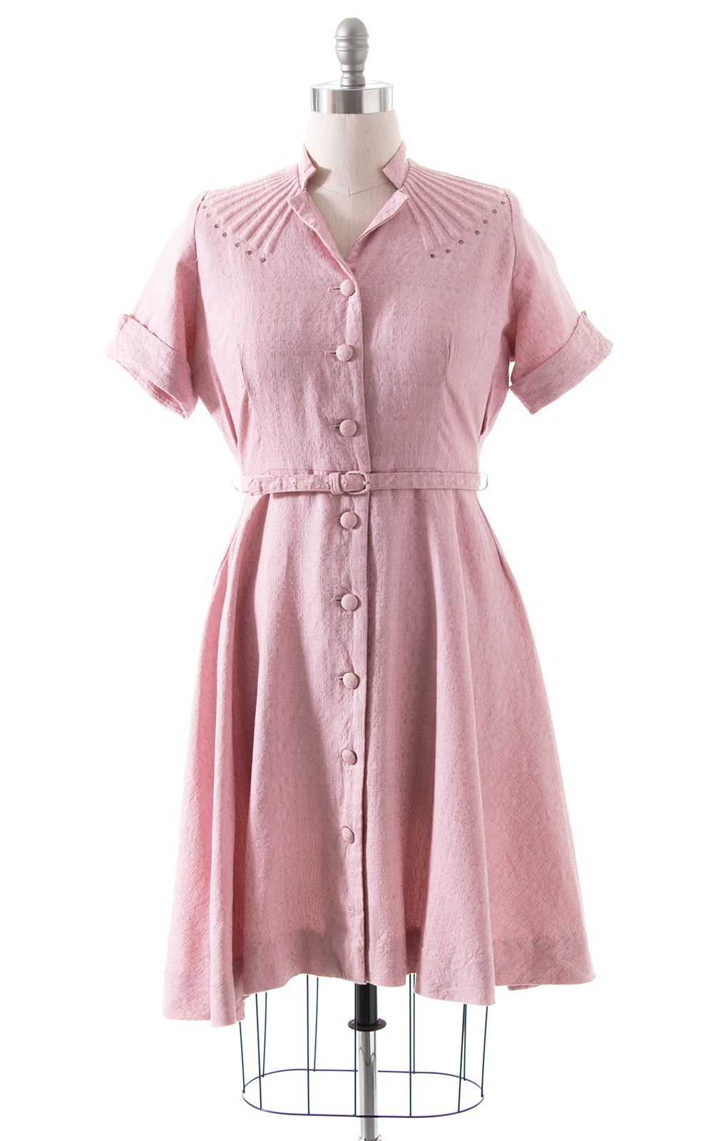 1950s Sparkly Pink Shirtwaist Dress