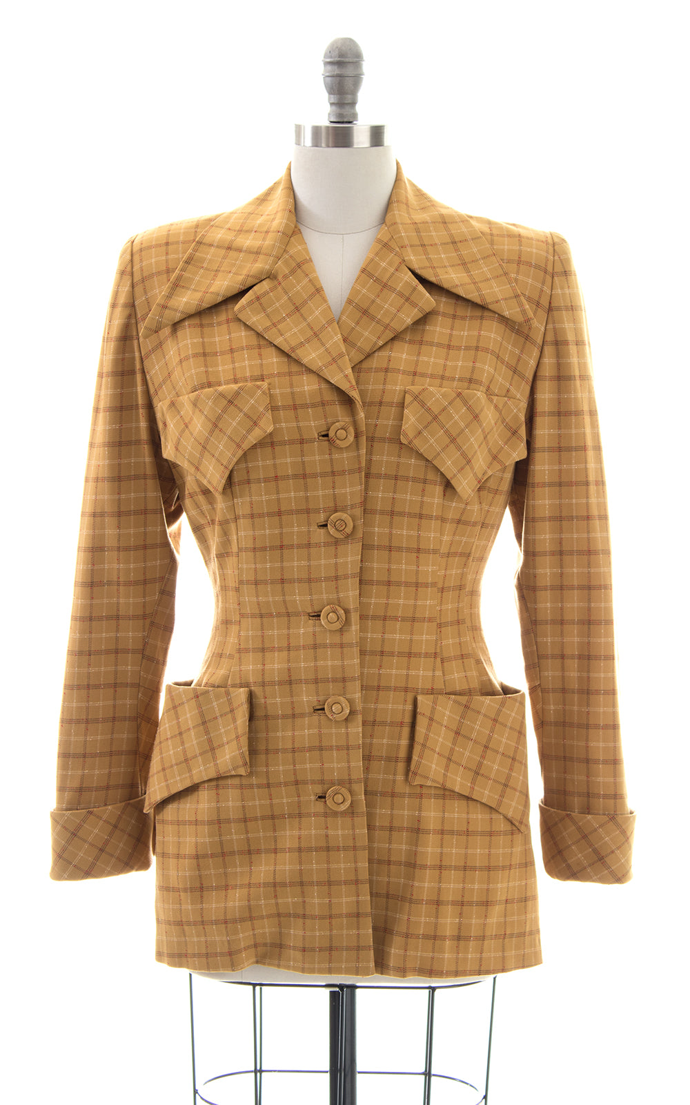 1940s Mustard Plaid Wool Suit Jacket
