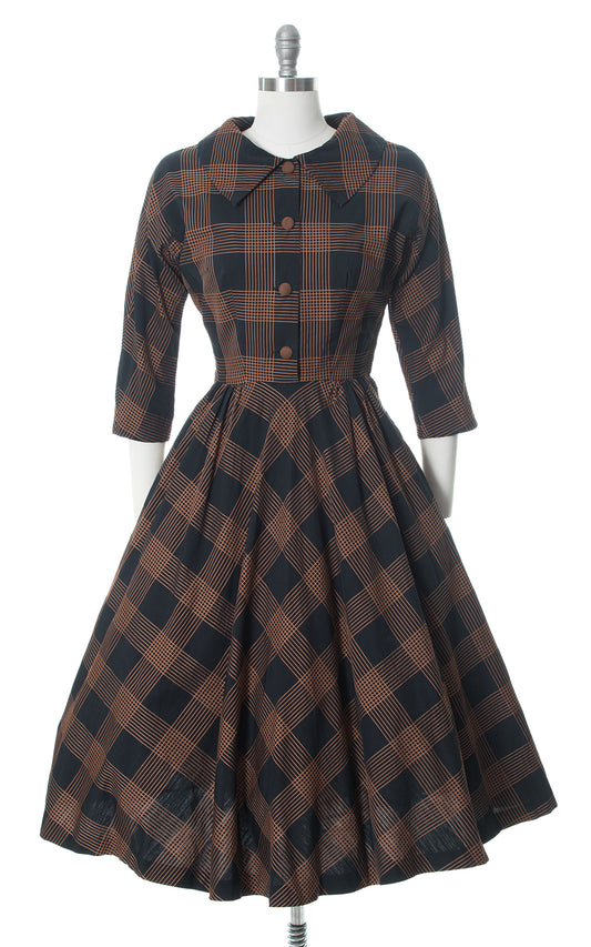 1950s Plaid Cotton Shirtwaist Dress