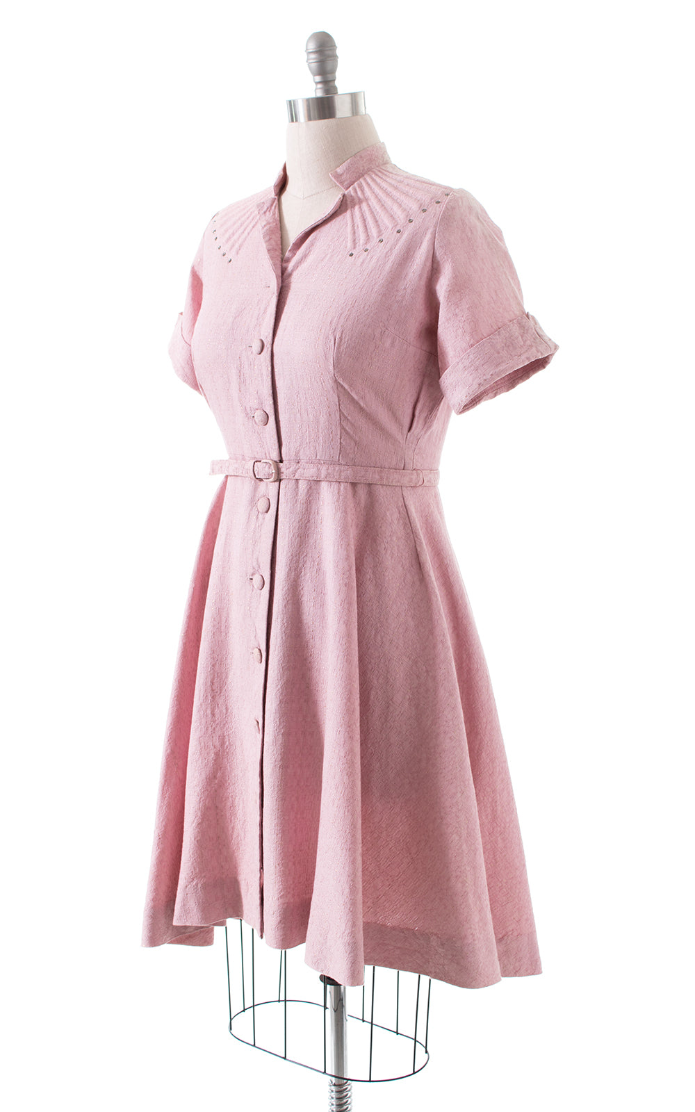 1950s Sparkly Pink Shirtwaist Dress