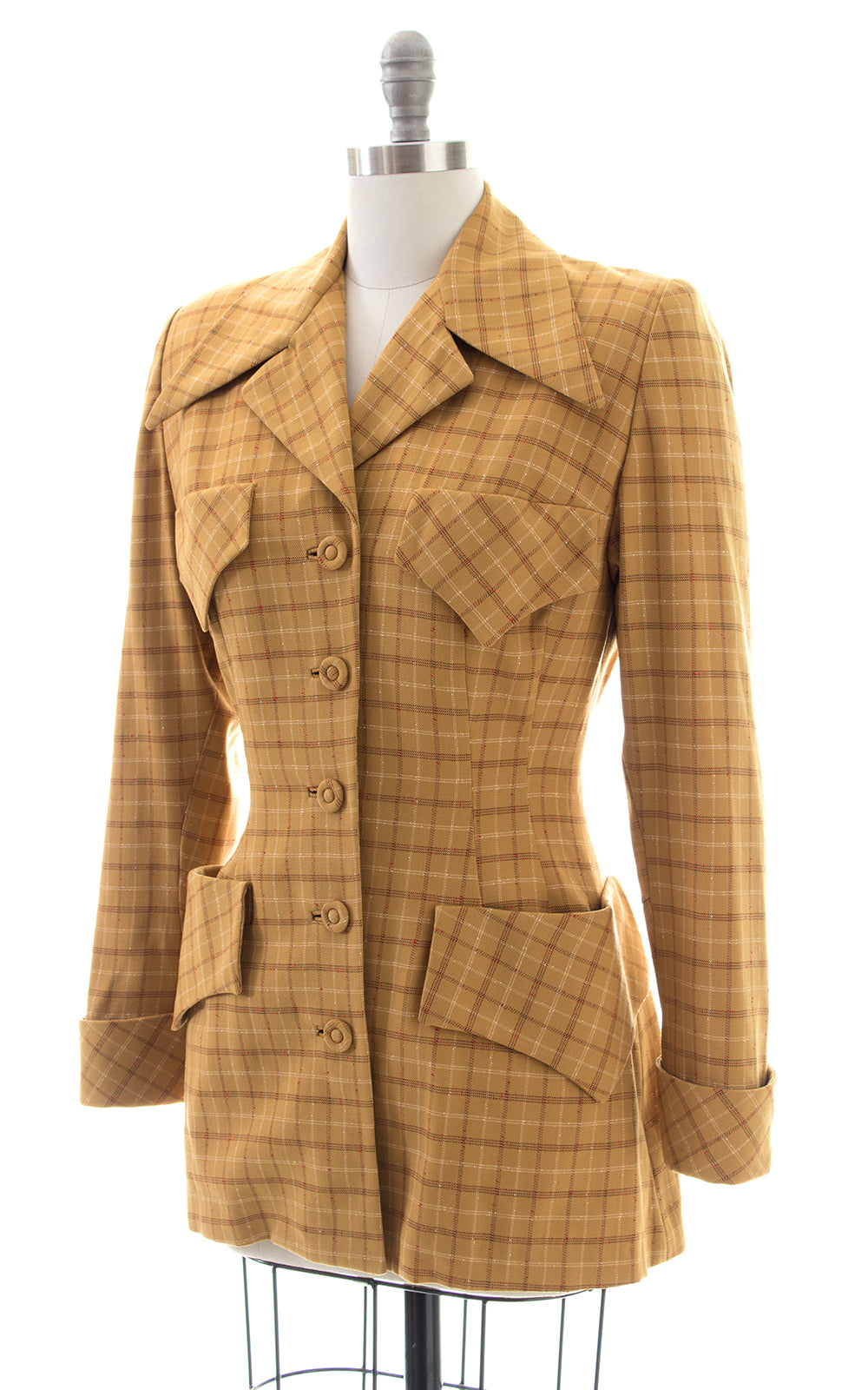 1940s Mustard Plaid Wool Suit Jacket