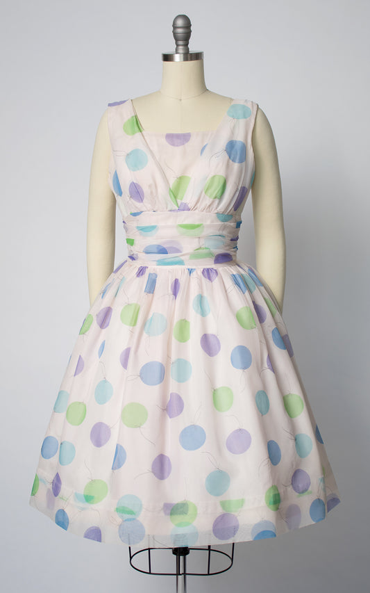 1960s Balloon Novelty Print Chiffon Party Dress