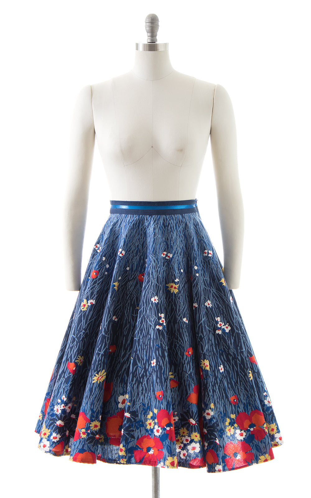 1970s 1980s Floral Border Print Skirt