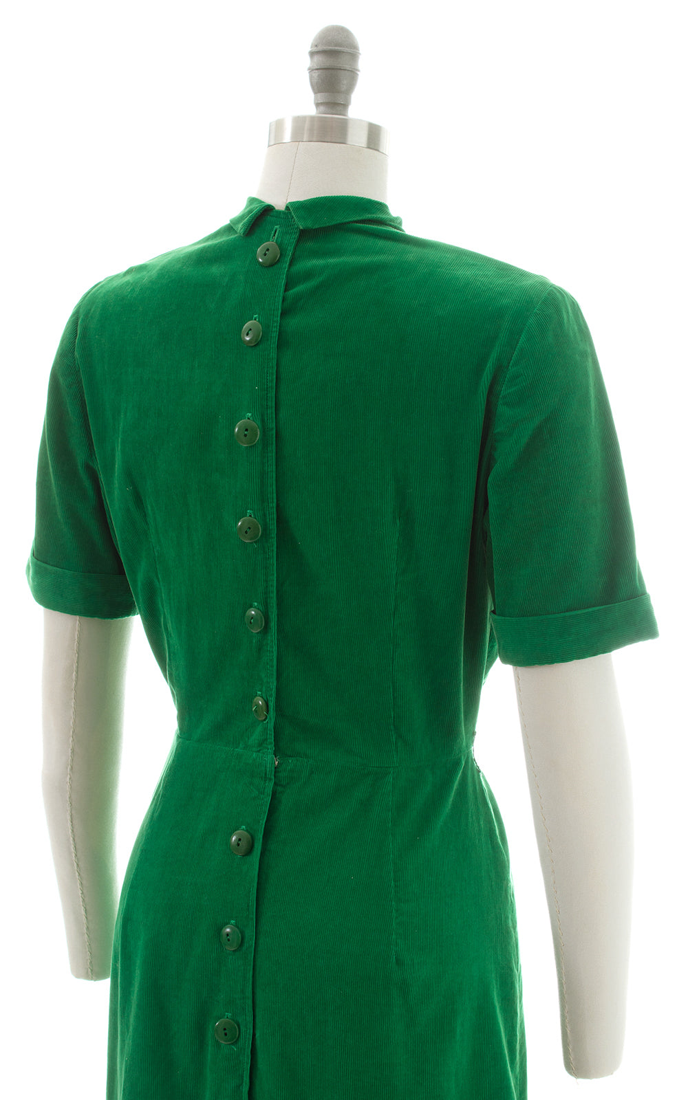 1940s Kelly Green Corduroy Button Back Dress