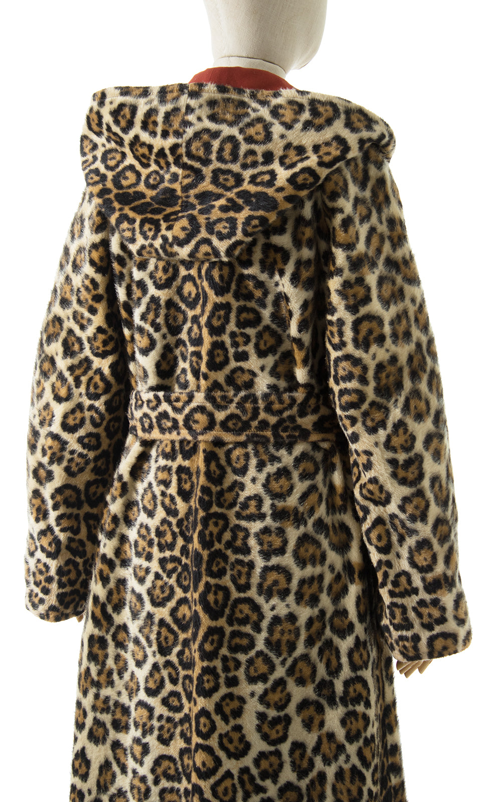 1970s Reversible Leopard Print Faux Fur Hooded Wrap Coat