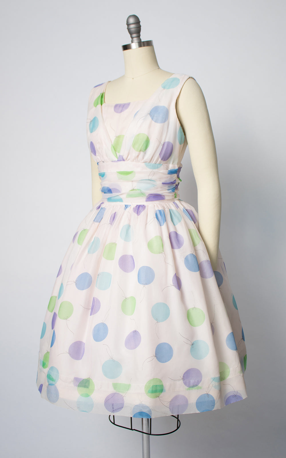 1960s Balloon Novelty Print Chiffon Party Dress