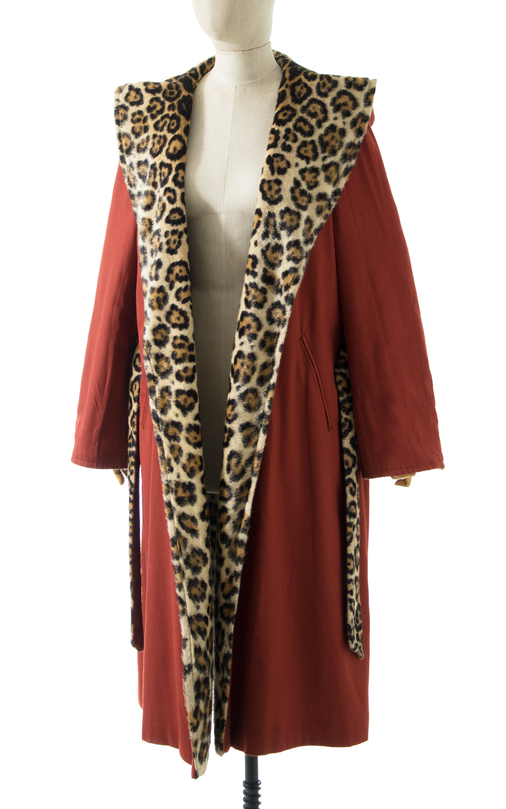 1970s Reversible Leopard Print Faux Fur Hooded Wrap Coat