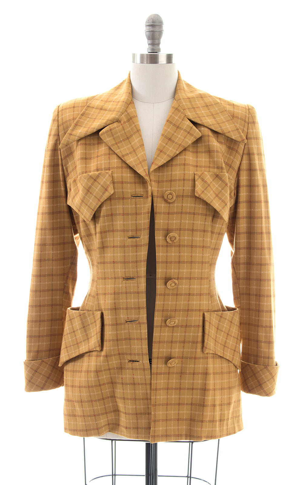 1940s Mustard Plaid Wool Suit Jacket