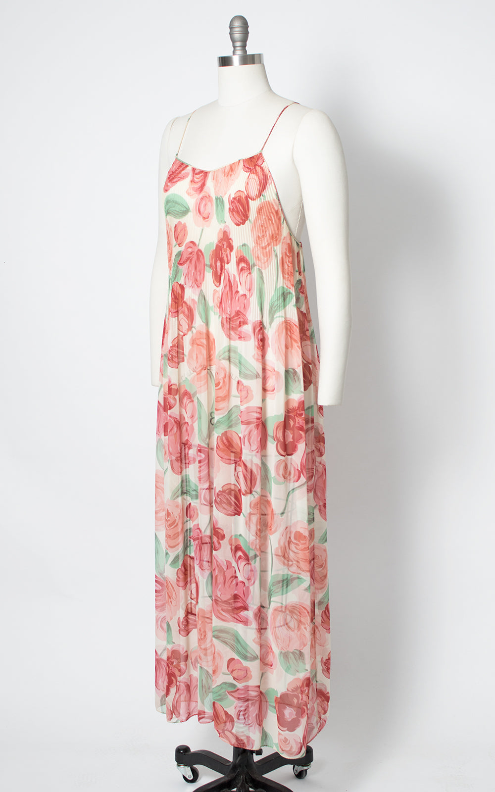 1980s Floral Silk Chiffon Nightgown & Robe Set