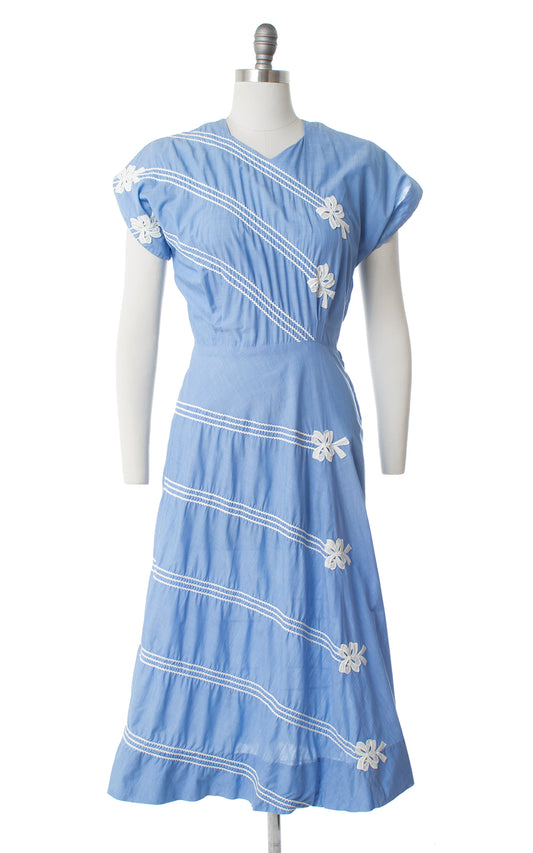 1950s Bow Striped Cotton Dress