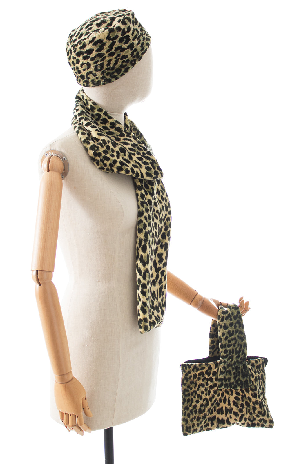 1960s Leopard Print Faux Fur Hat, Scarf & Handbag Set