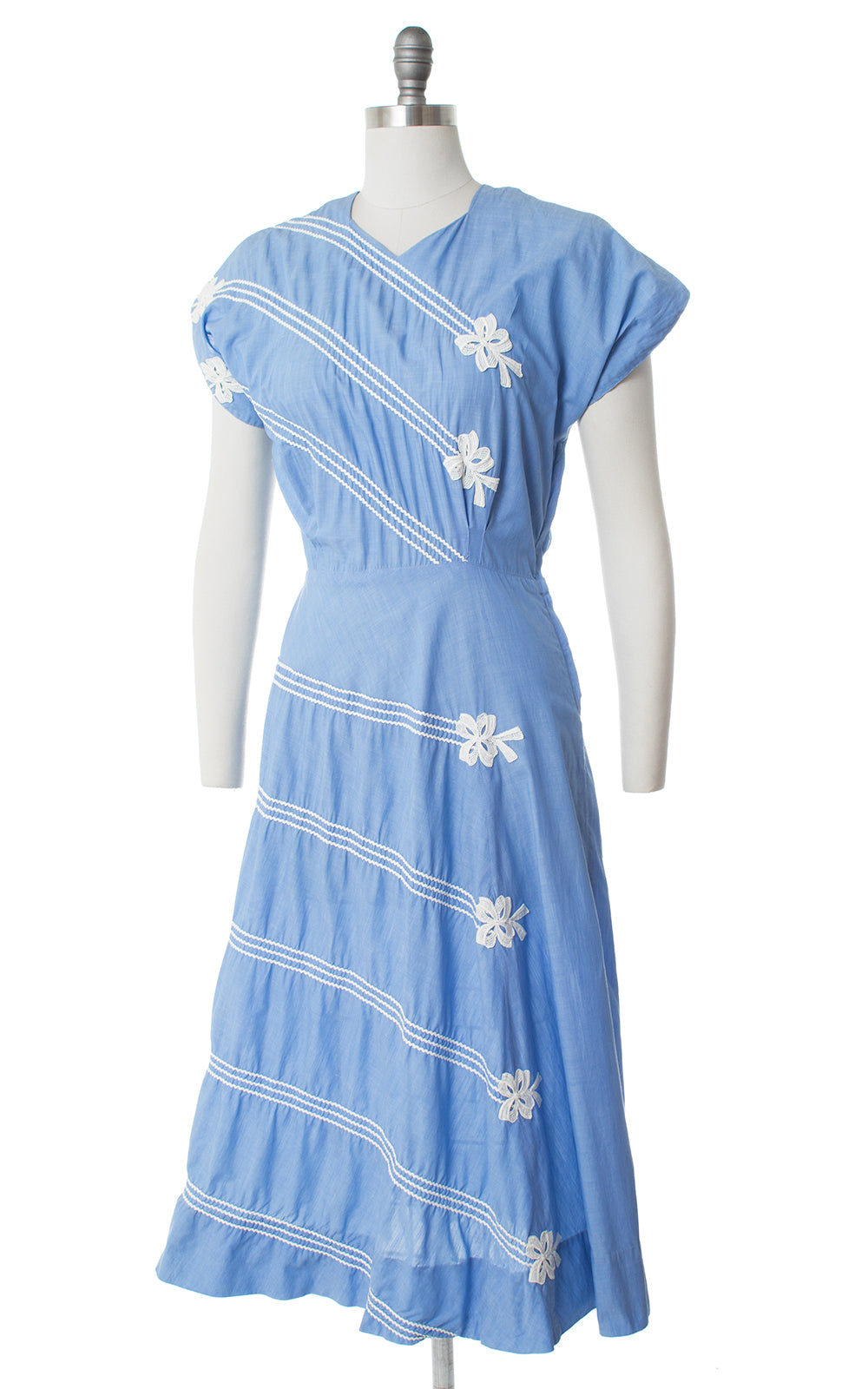 1950s Bow Striped Cotton Dress