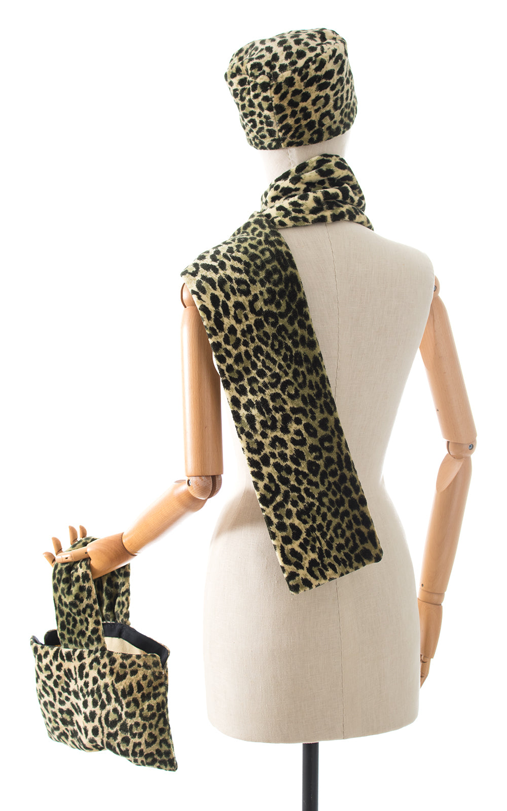 1960s Leopard Print Faux Fur Hat, Scarf & Handbag Set