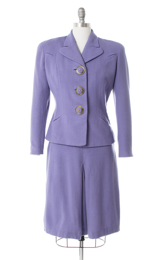 1940s Lavender Wool Skirt Suit with Celluloid Buttons