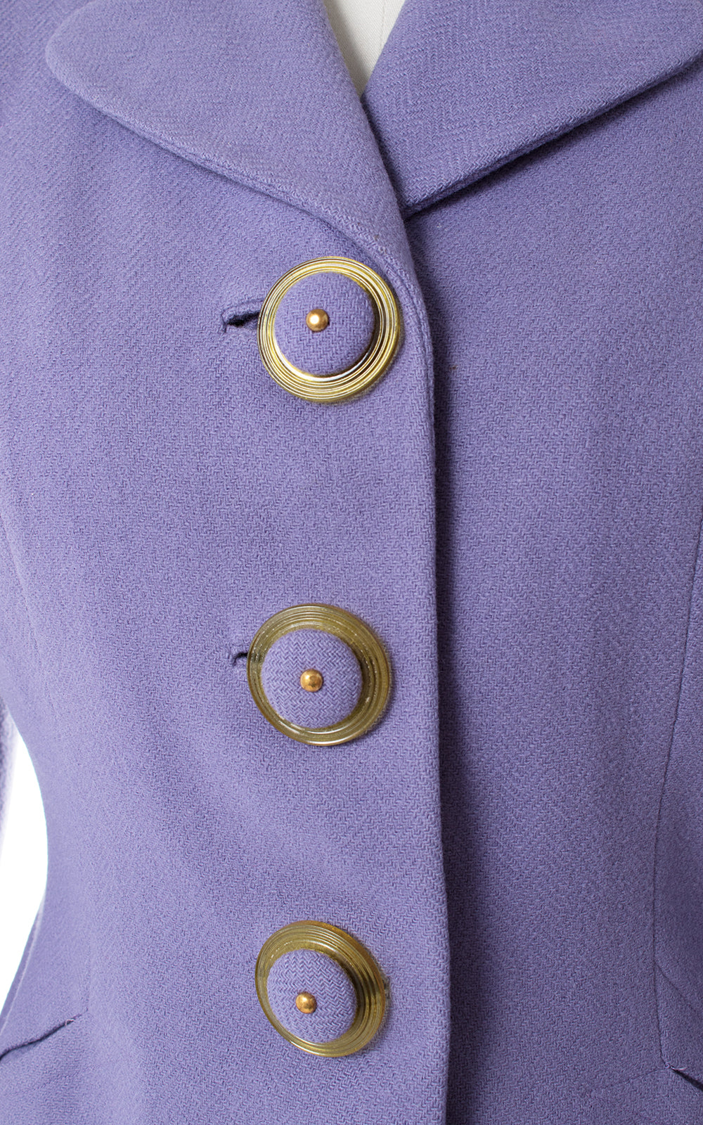 1940s Lavender Wool Skirt Suit with Celluloid Buttons