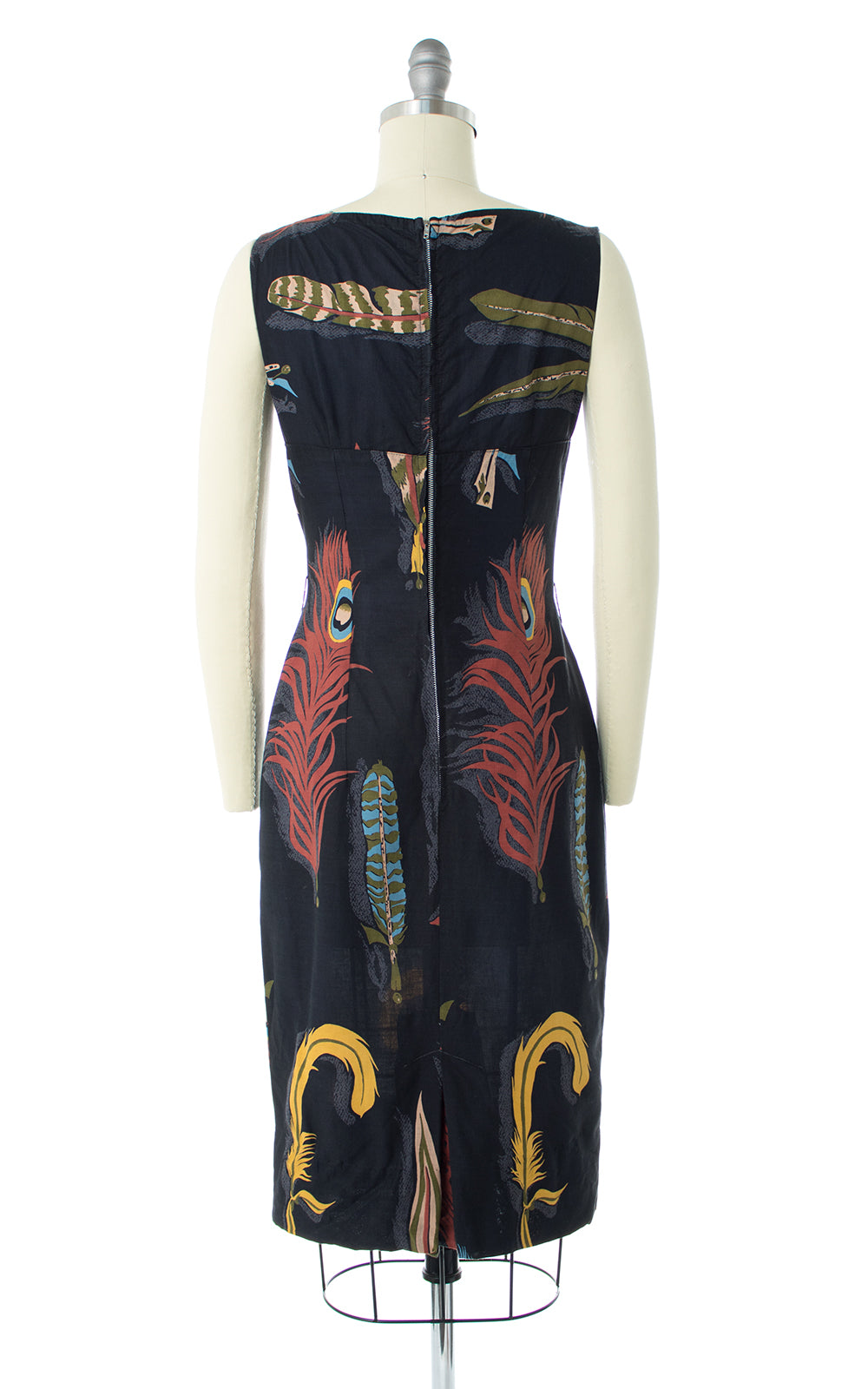 1960s Peacock Feather Novelty Print Wiggle Dress