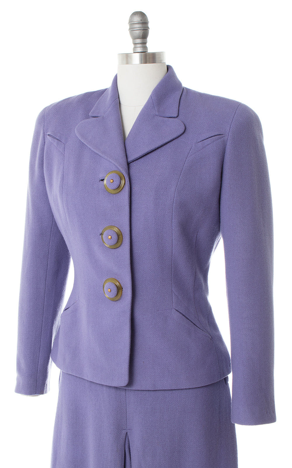 1940s Lavender Wool Skirt Suit with Celluloid Buttons