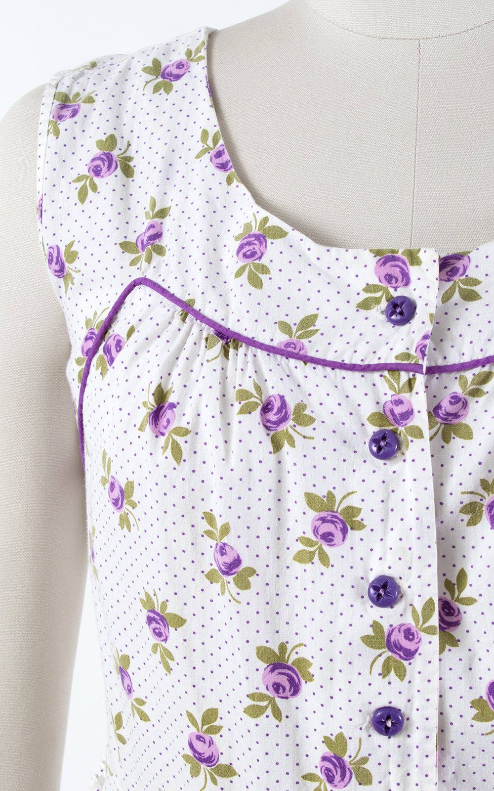 1940s Purple Rose Polka Dot Shirtwaist Sundress with Pockets