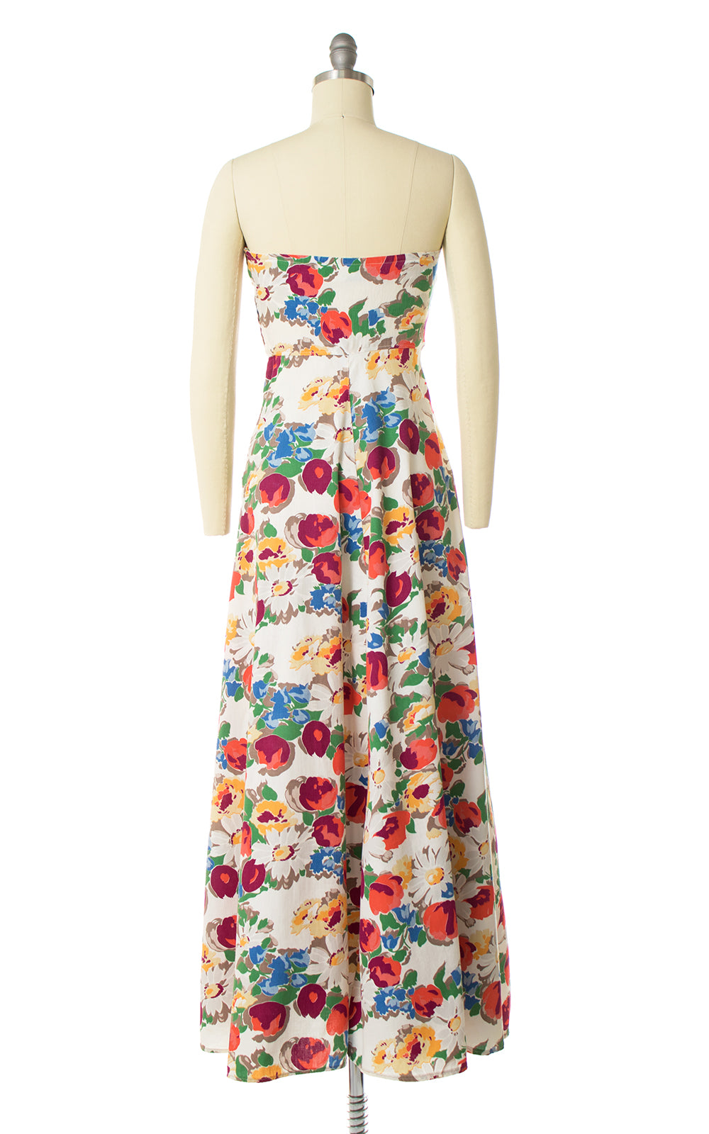 1930s 1940s Floral Cotton Strapless Maxi Dress