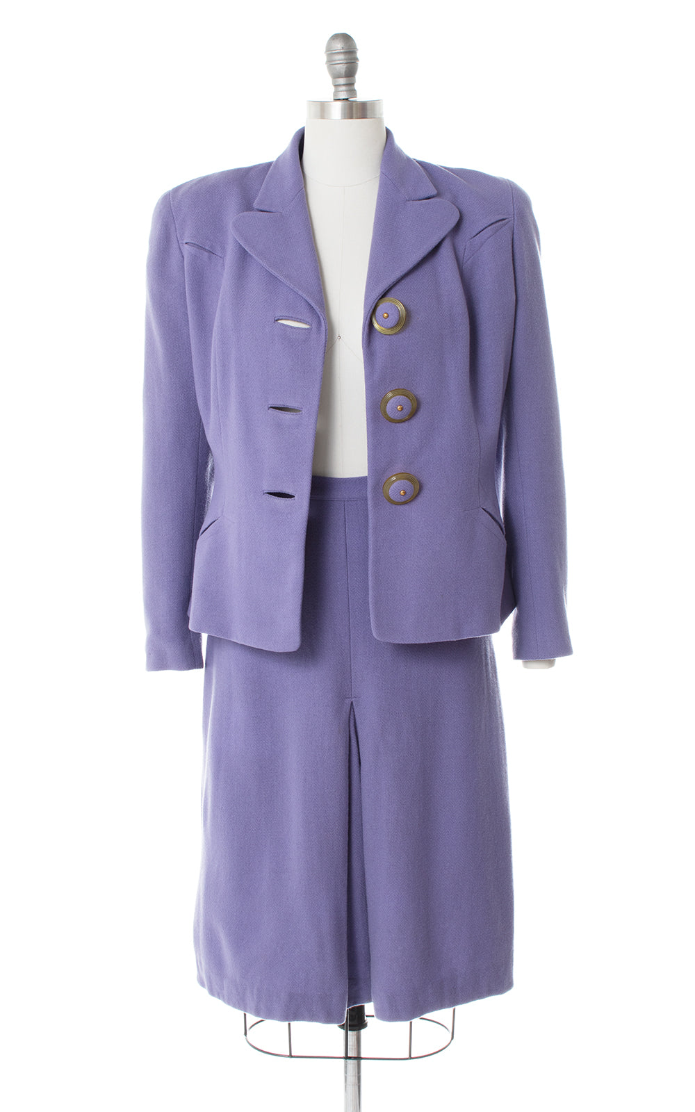 1940s Lavender Wool Skirt Suit with Celluloid Buttons