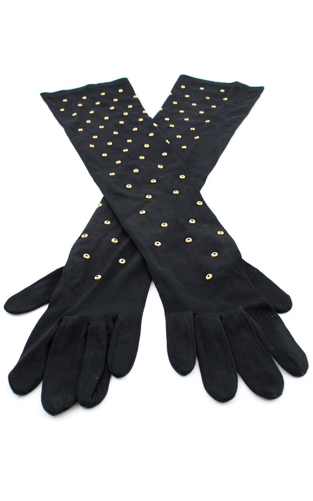 1940s Gold Studded Rayon Jersey Elbow-Length Gloves
