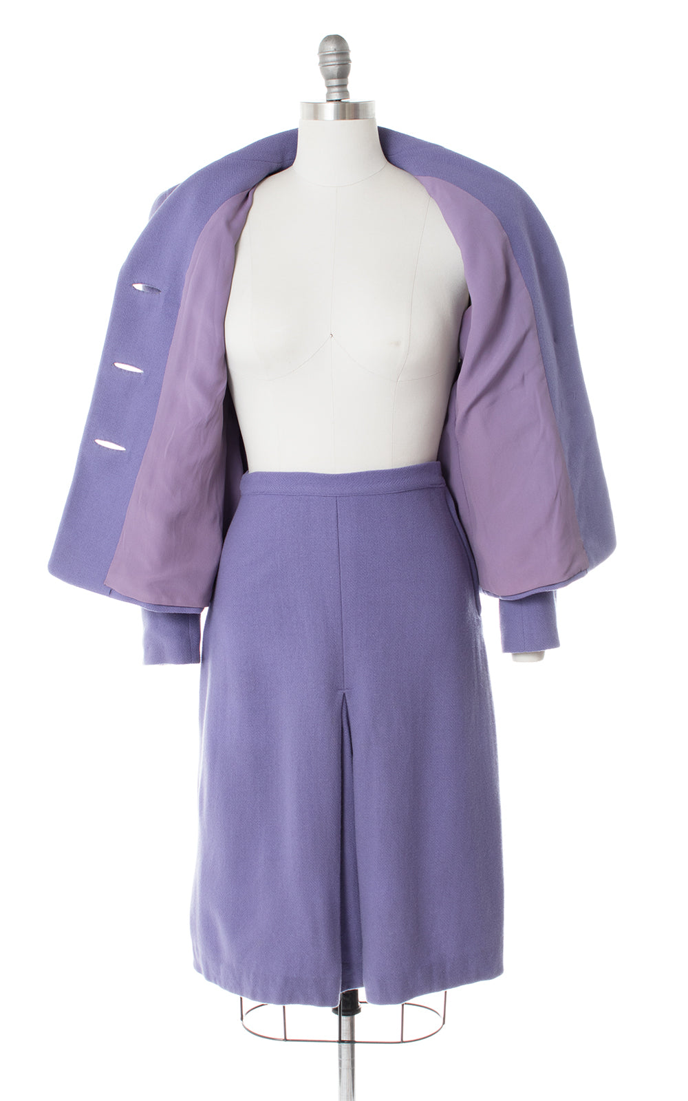 1940s Lavender Wool Skirt Suit with Celluloid Buttons