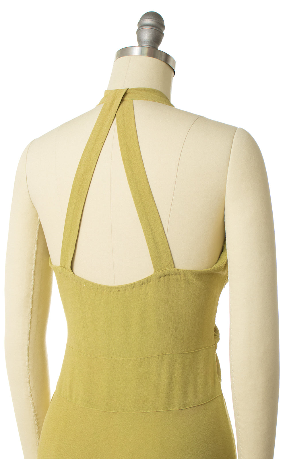1930s Chartreuse Bias Cut Rayon Crepe Gown