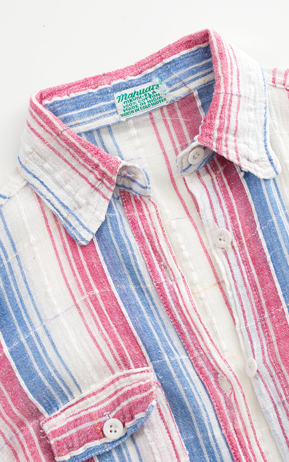 1970s Striped Cotton Gauze Belted Blouse