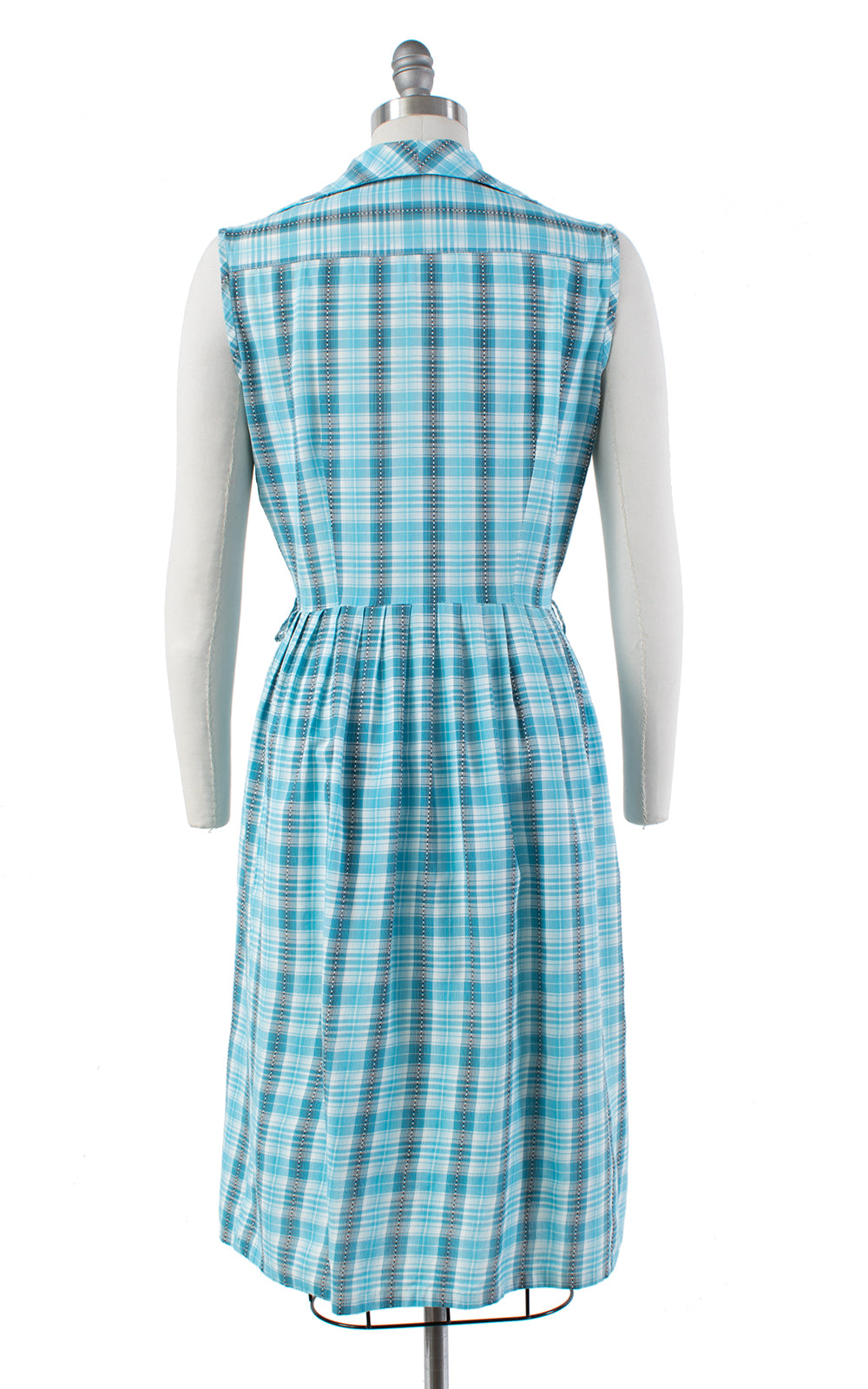 1960s Blue Plaid Cotton Shirtwaist Sundress with Pockets