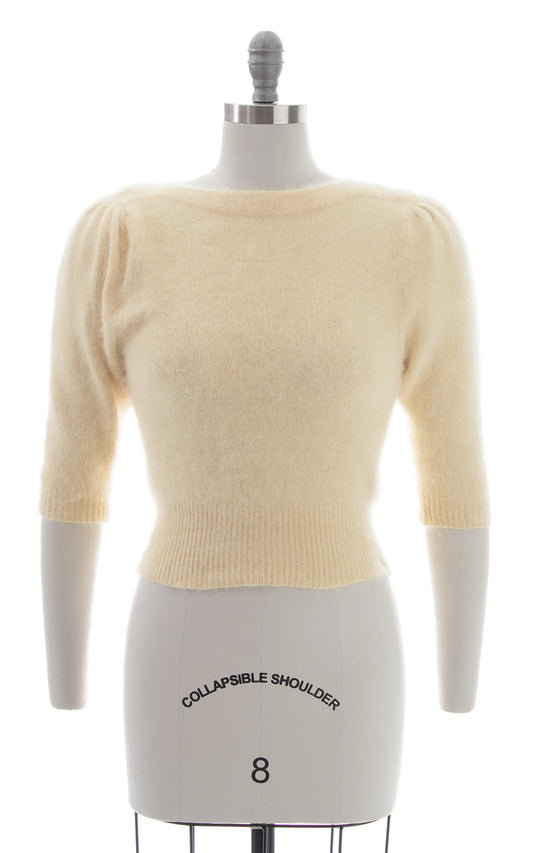 1980s Angora Knit Puff Sleeve Sweater Top