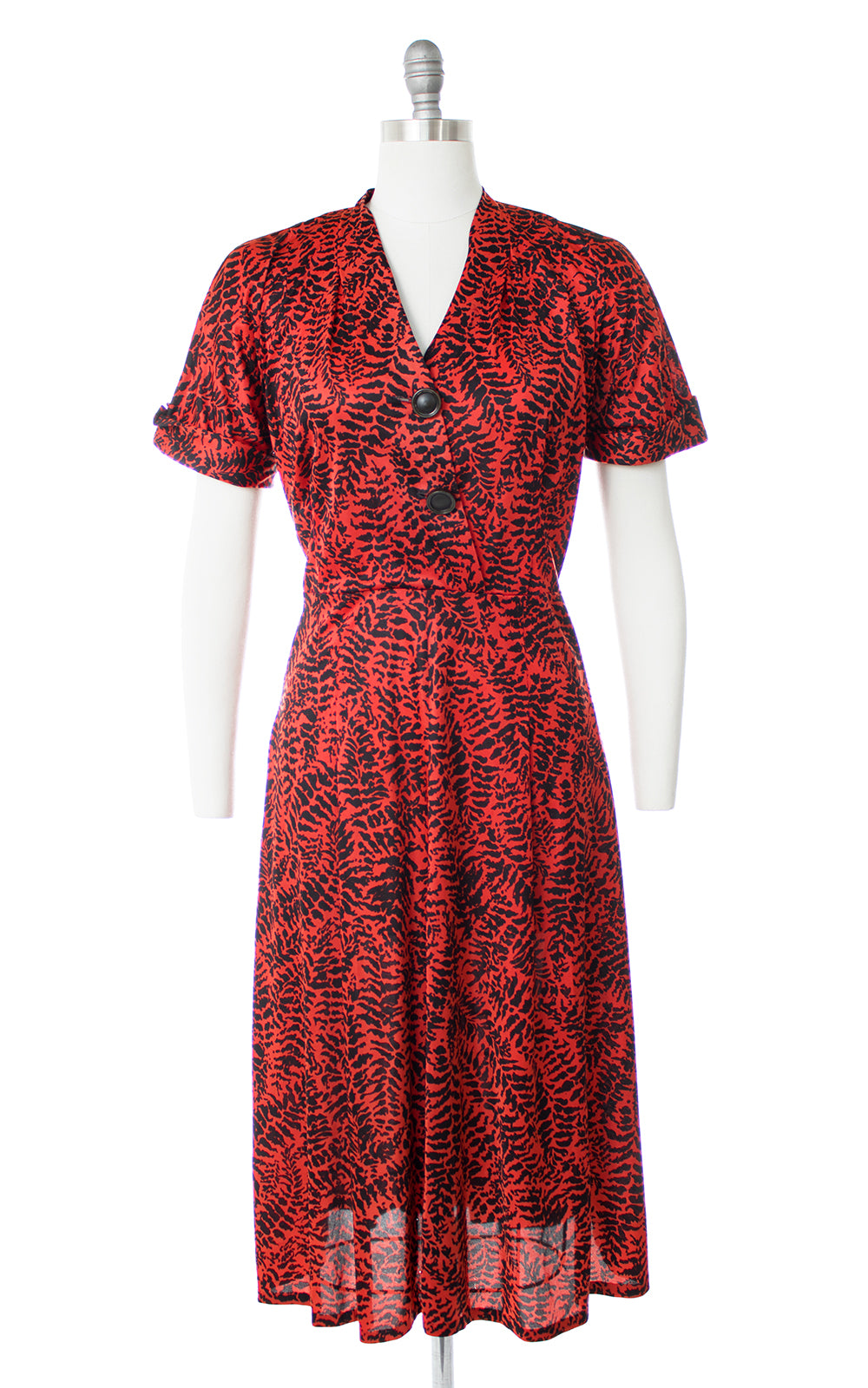 1940s Fern Printed Rayon Jersey Shirt Dress