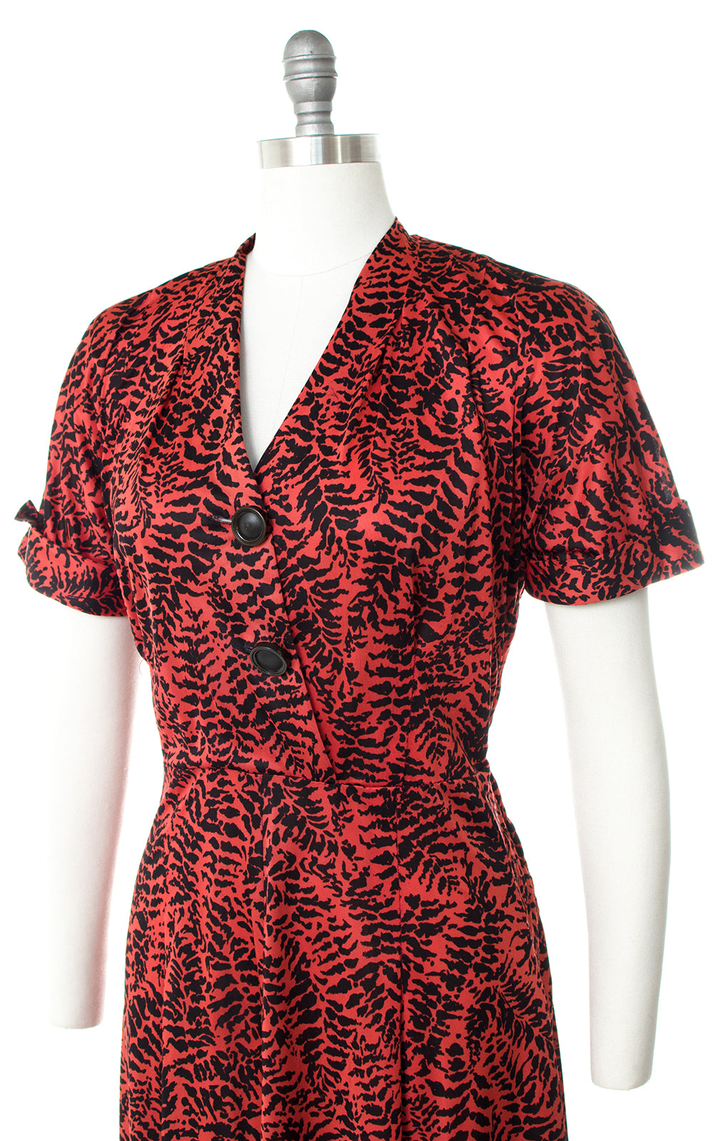 1940s Fern Printed Rayon Jersey Shirt Dress